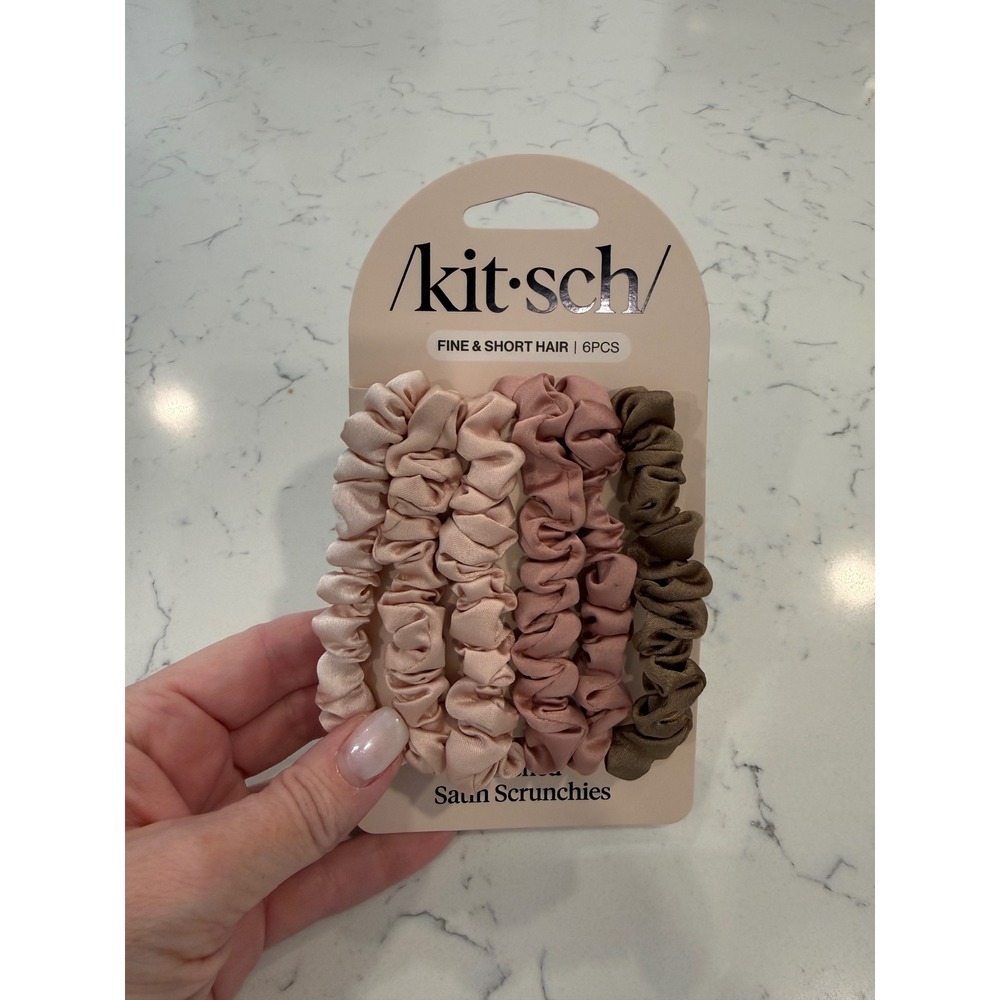 Kitsch Satin Scrunchies 6pc Set Terracotta Fine and Short Hair Ruched Petite NEW - Picture 2 of 3
